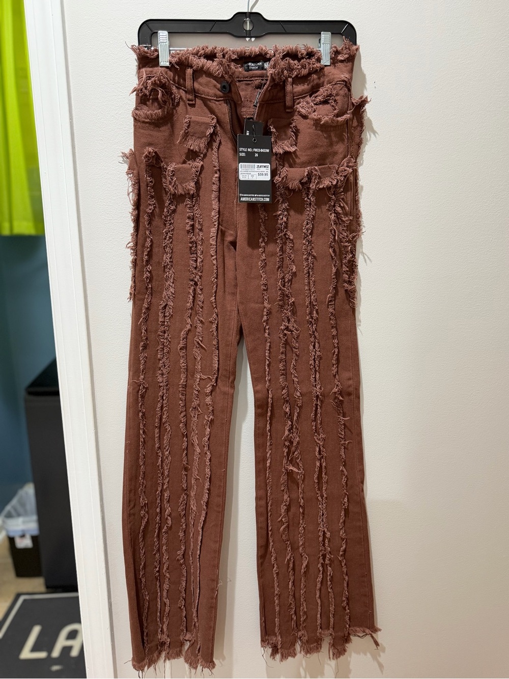 American Stitch Rust-Brown Frayed Straight-Leg Jeans